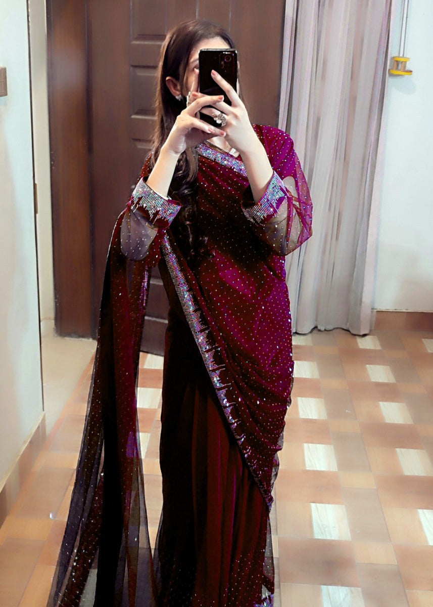 Starry Net Rhinestone Saree