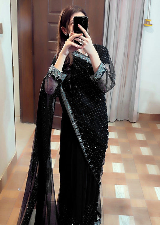 Starry Net Rhinestone Saree