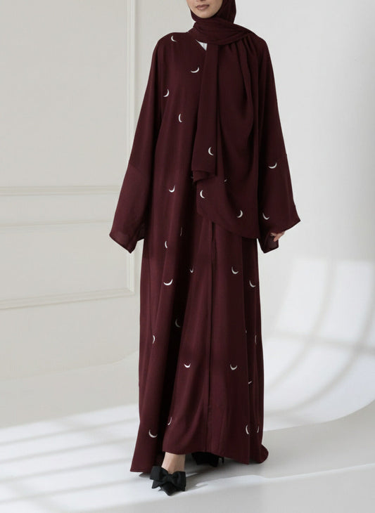 Crescent Moon Embroidered Abaya Set - Premium Double Georgette with Matching Stole