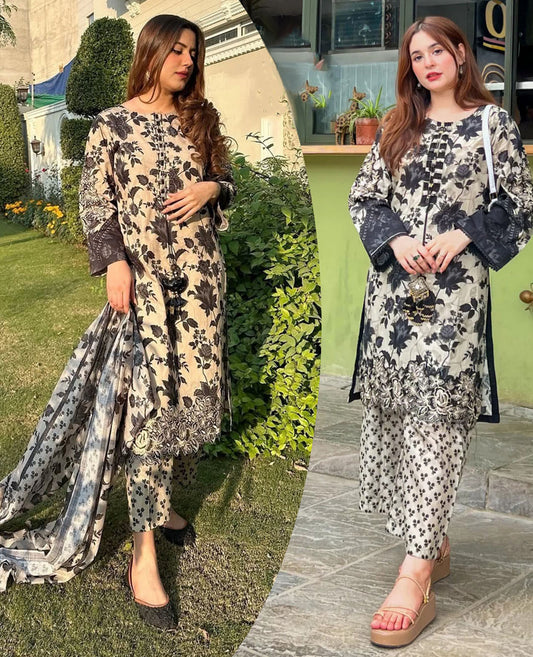 Digital Printed 3PCs – Embroidered & Handwork Suit