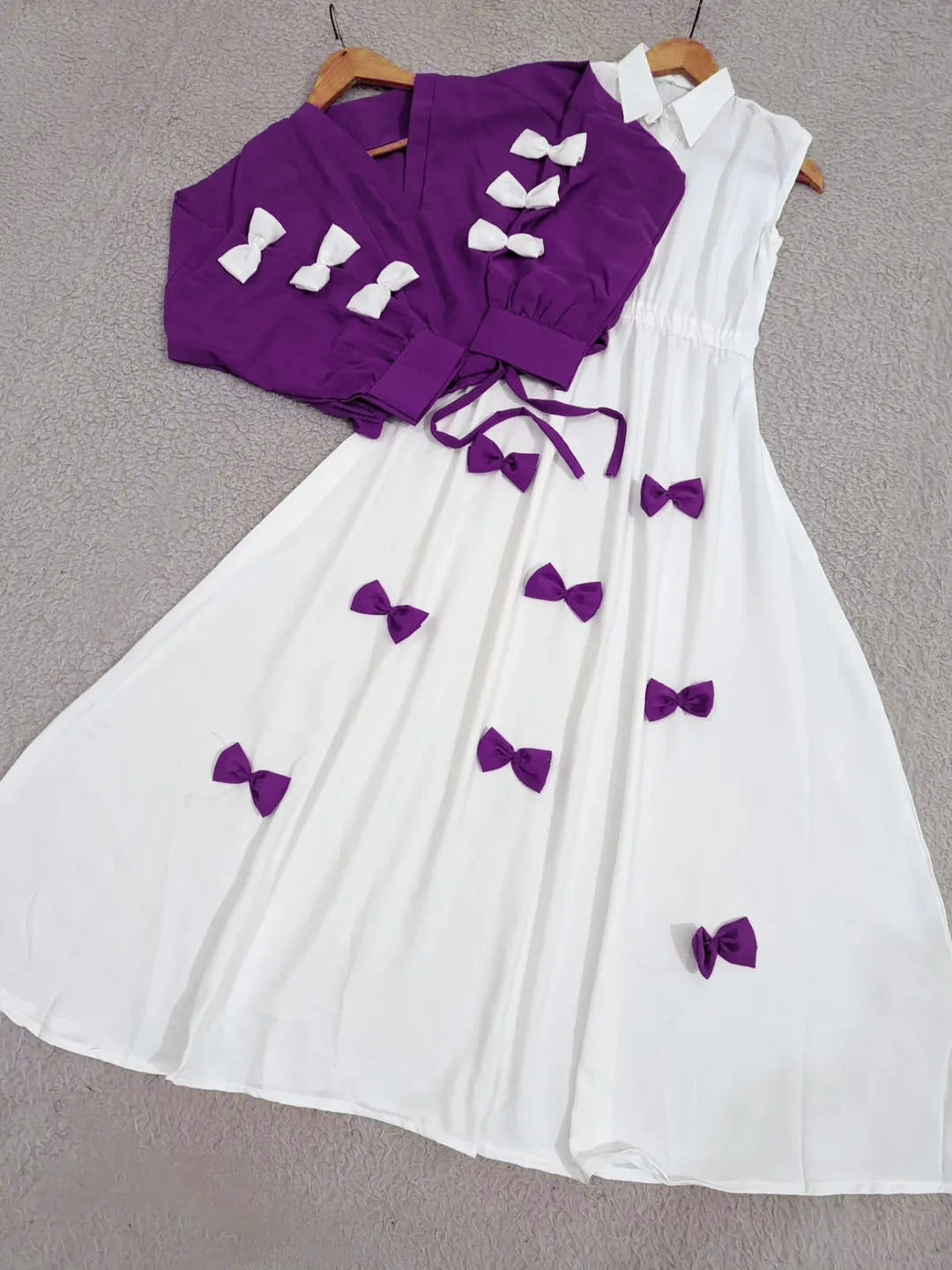 Elegant Bow- Attached Maxi Frock With Top 2Piece Set-