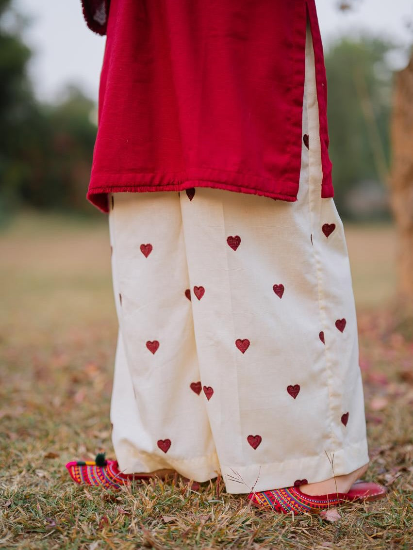 Heart Printed Flapper with V-Neck Shirt 2PCs Set By Zhilaksha Pk 🌙✨