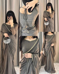 Zhilaksha-Lace Work Chiffon Saree Stitched