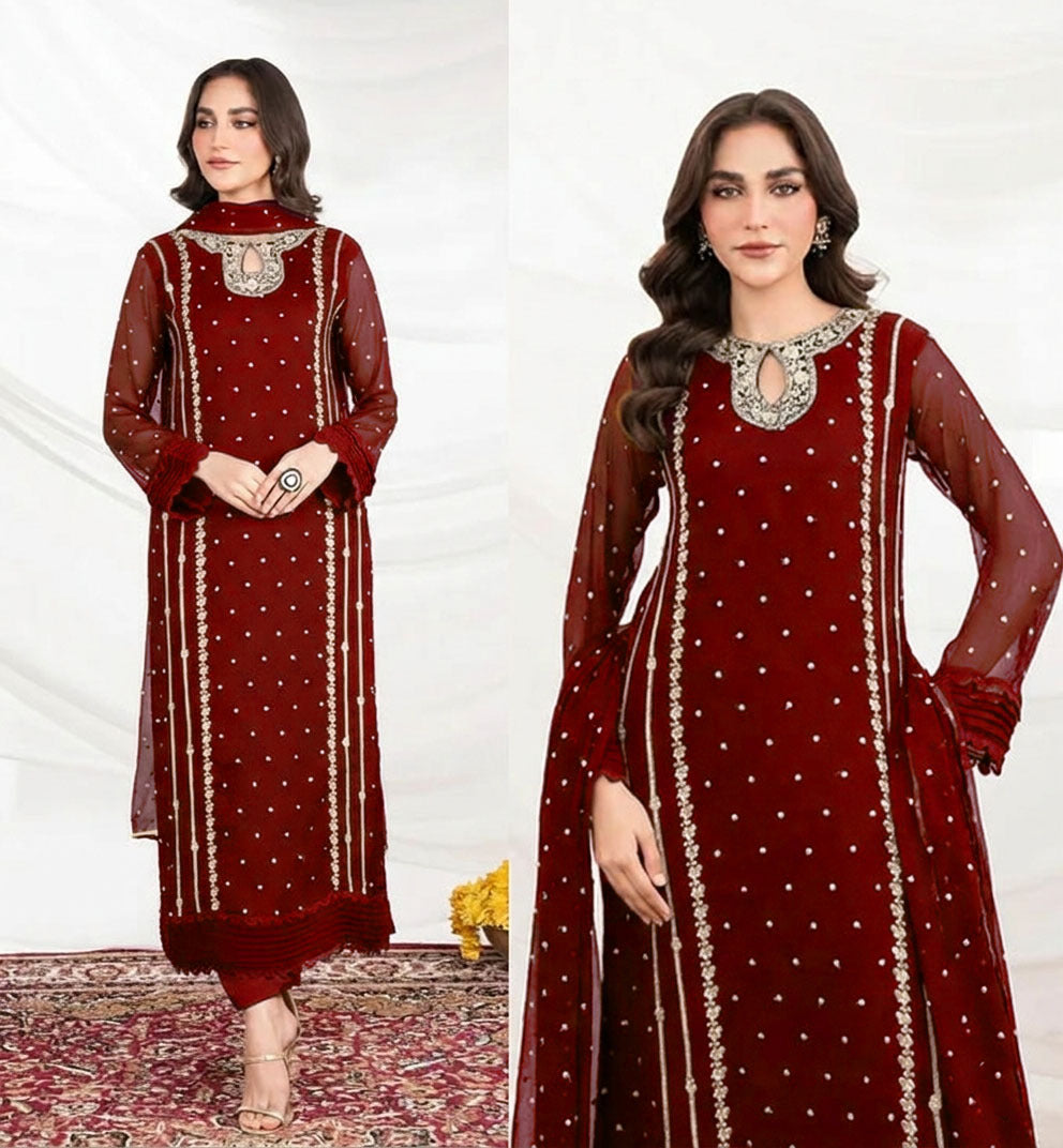 Luxe 3PCs Organza Suit - Long Shirt ✨️