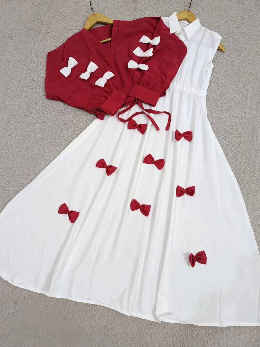 Elegant Bow- Attached Maxi Frock With Top 2Piece Set-