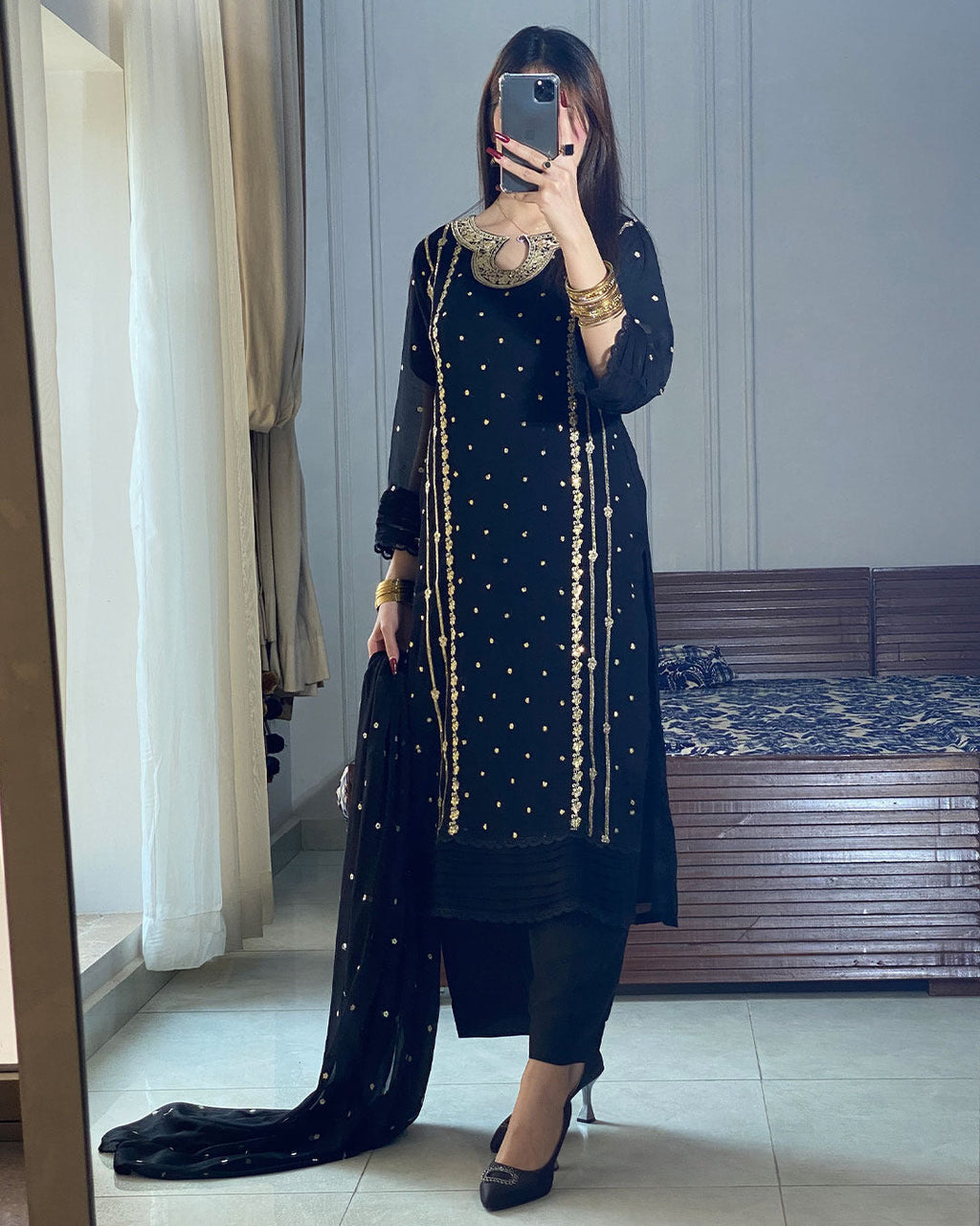 Luxe 3PCs Organza Suit - Long Shirt ✨️