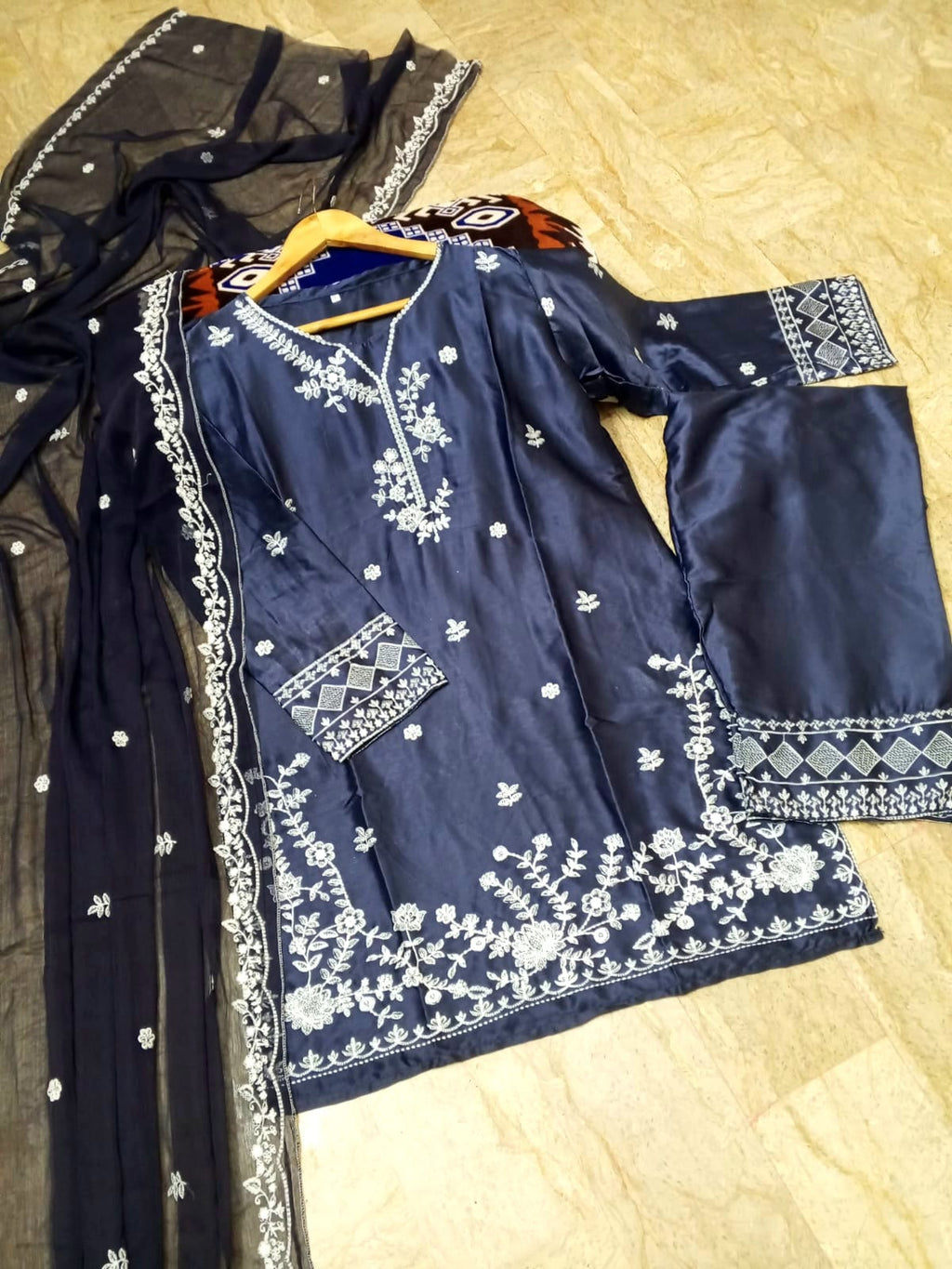 Eid Arrival - Embroidered Farshi Shalwar Kameez & Dupatta