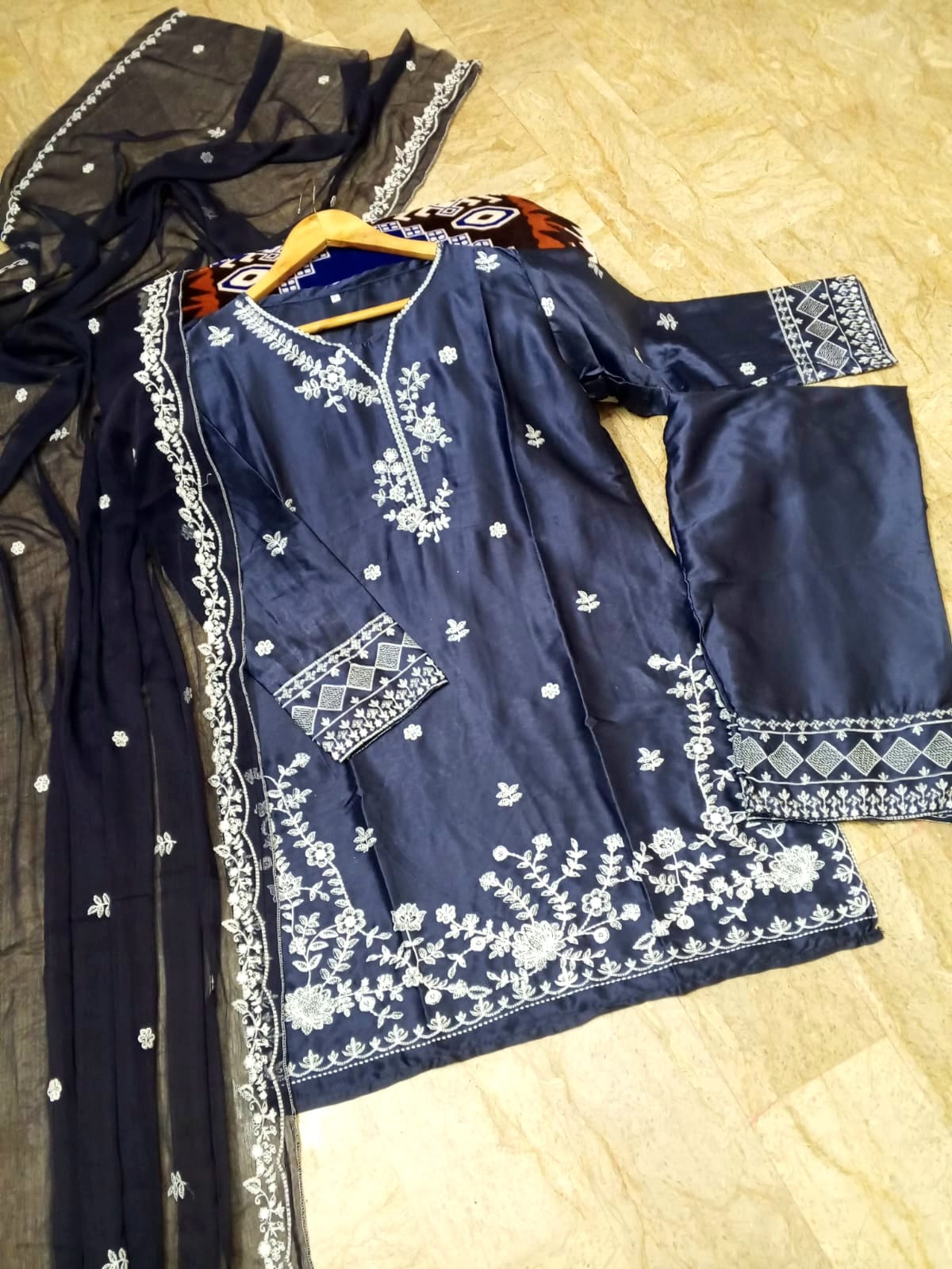 Eid Arrival - Embroidered Farshi Shalwar Kameez & Dupatta