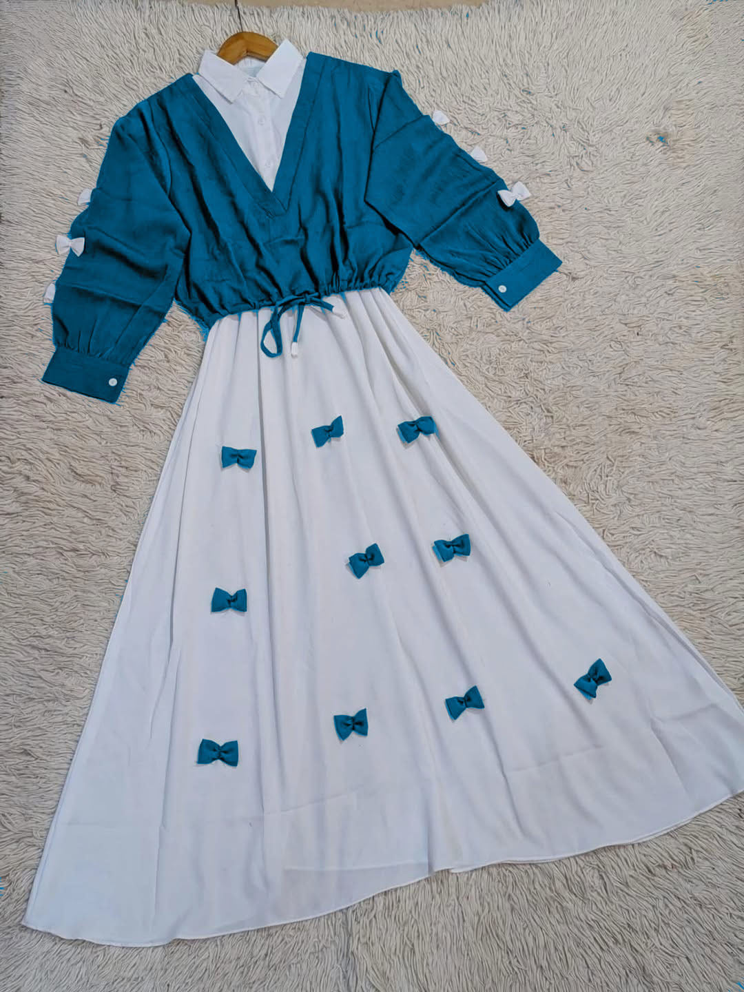 Elegant Bow- Attached Maxi Frock With Top 2Piece Set-