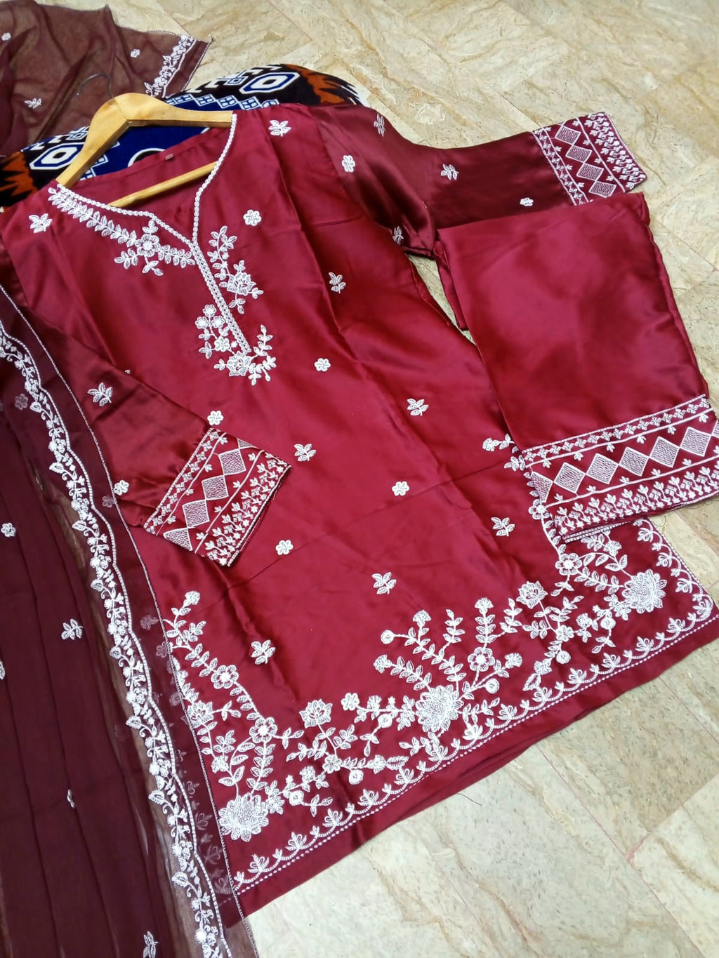 Eid Arrival - Embroidered Farshi Shalwar Kameez & Dupatta