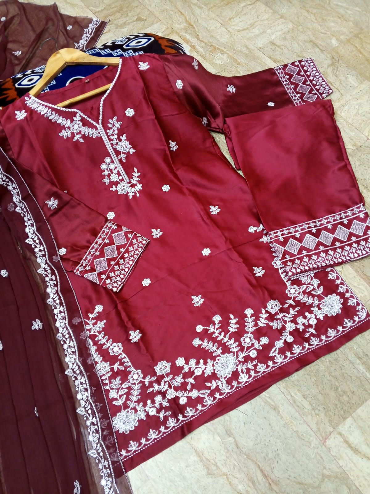 Eid Arrival - Embroidered Farshi Shalwar Kameez & Dupatta