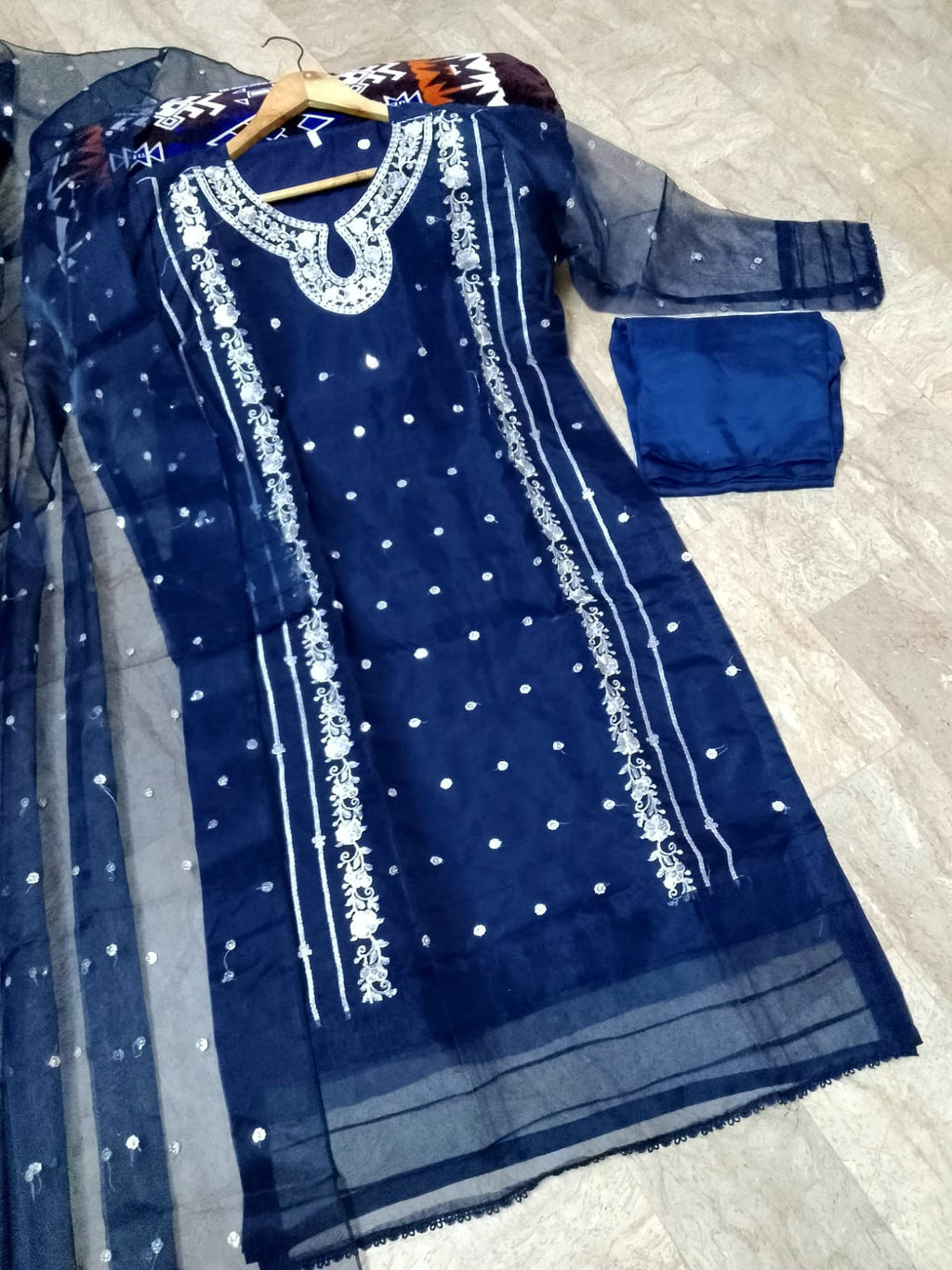 Luxe 3PCs Organza Suit - Long Shirt ✨️