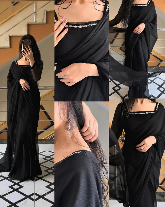 Shama-e-Husn Chiffon Saree Stitched