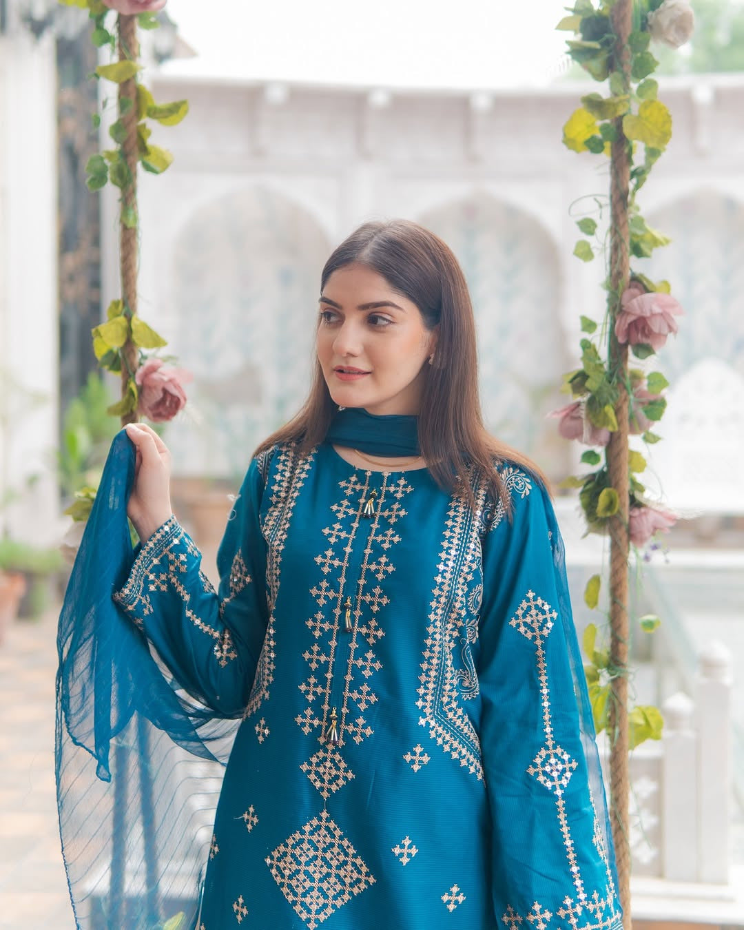 Luxurious 3PCs Bareeza Cotton Suit with Heavy Sequence Embroidery