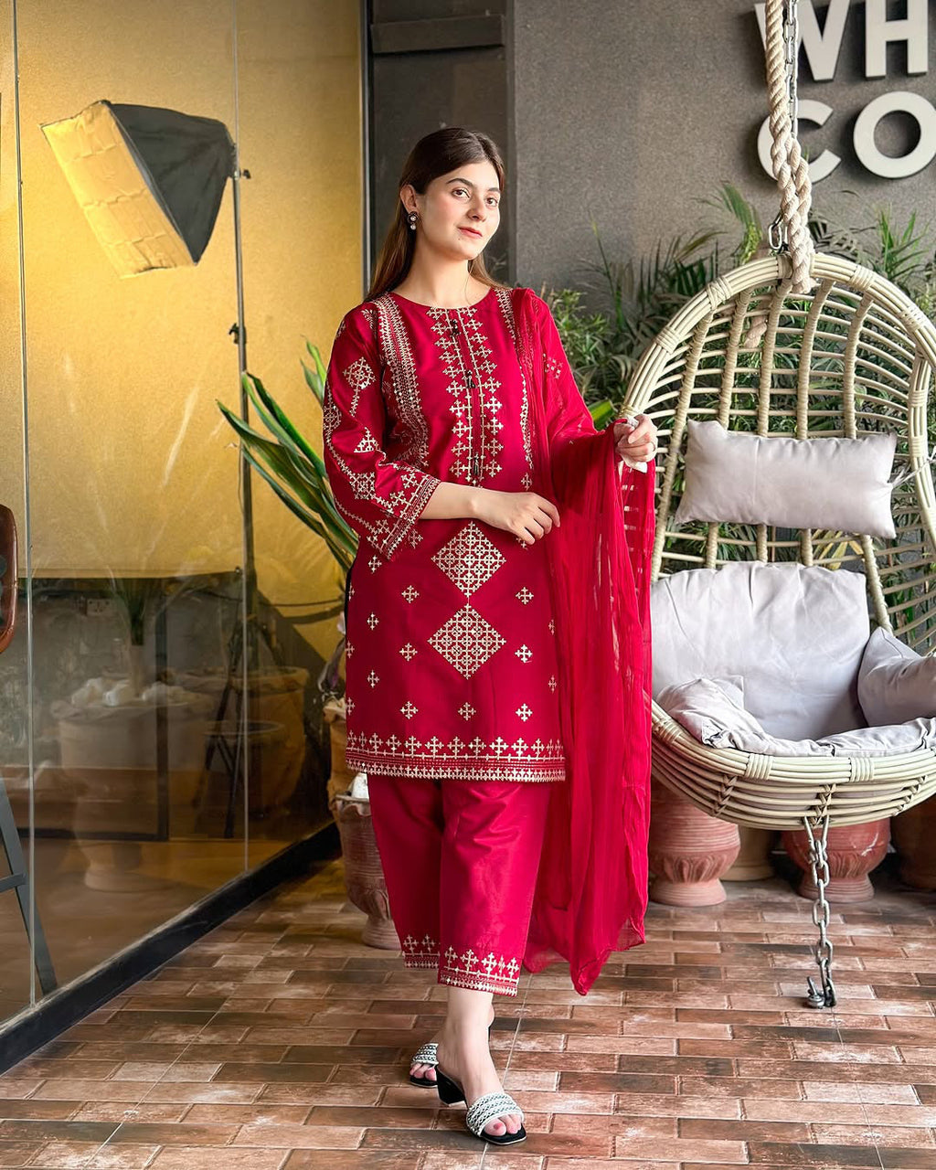 Luxurious 3PCs Bareeza Cotton Suit with Heavy Sequence Embroidery