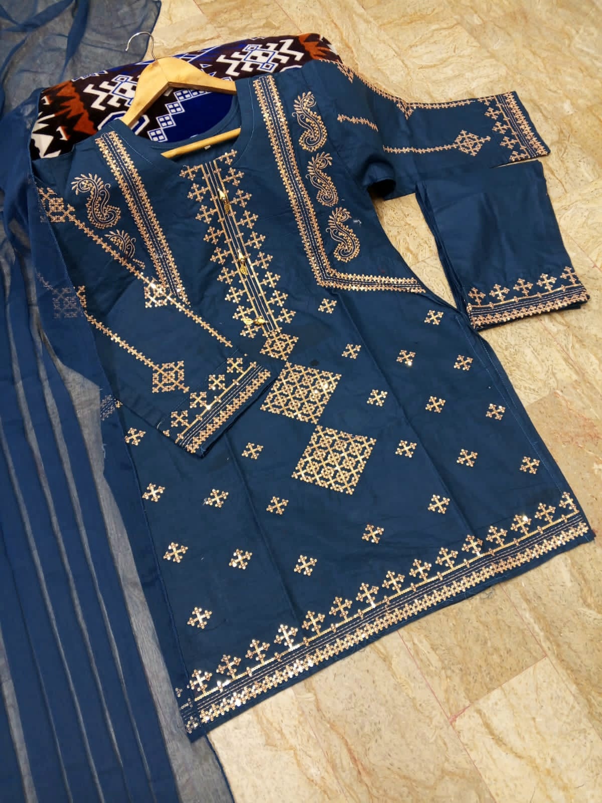 Luxurious 3PCs Bareeza Cotton Suit with Heavy Sequence Embroidery