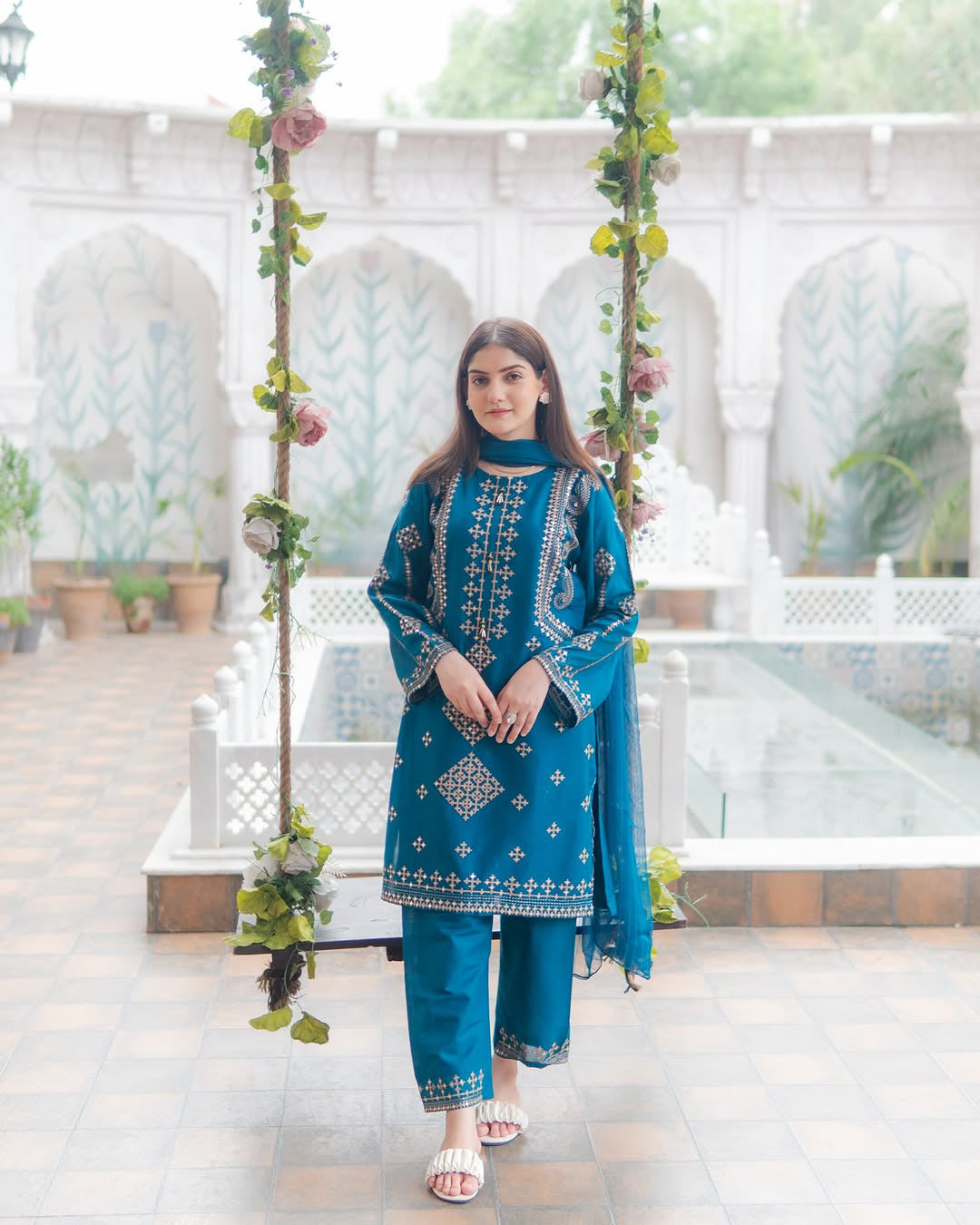 Luxurious 3PCs Bareeza Cotton Suit with Heavy Sequence Embroidery