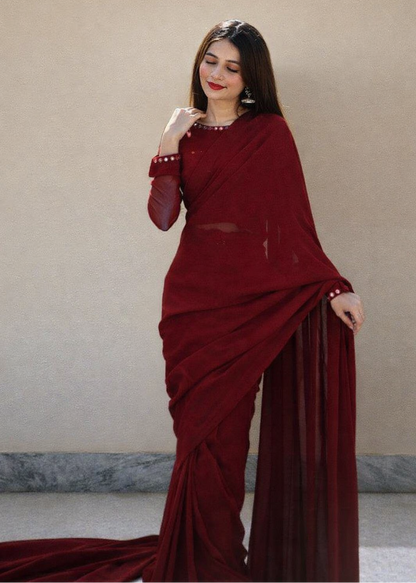 Timeless Chiffon Mirror Embellished Saree
