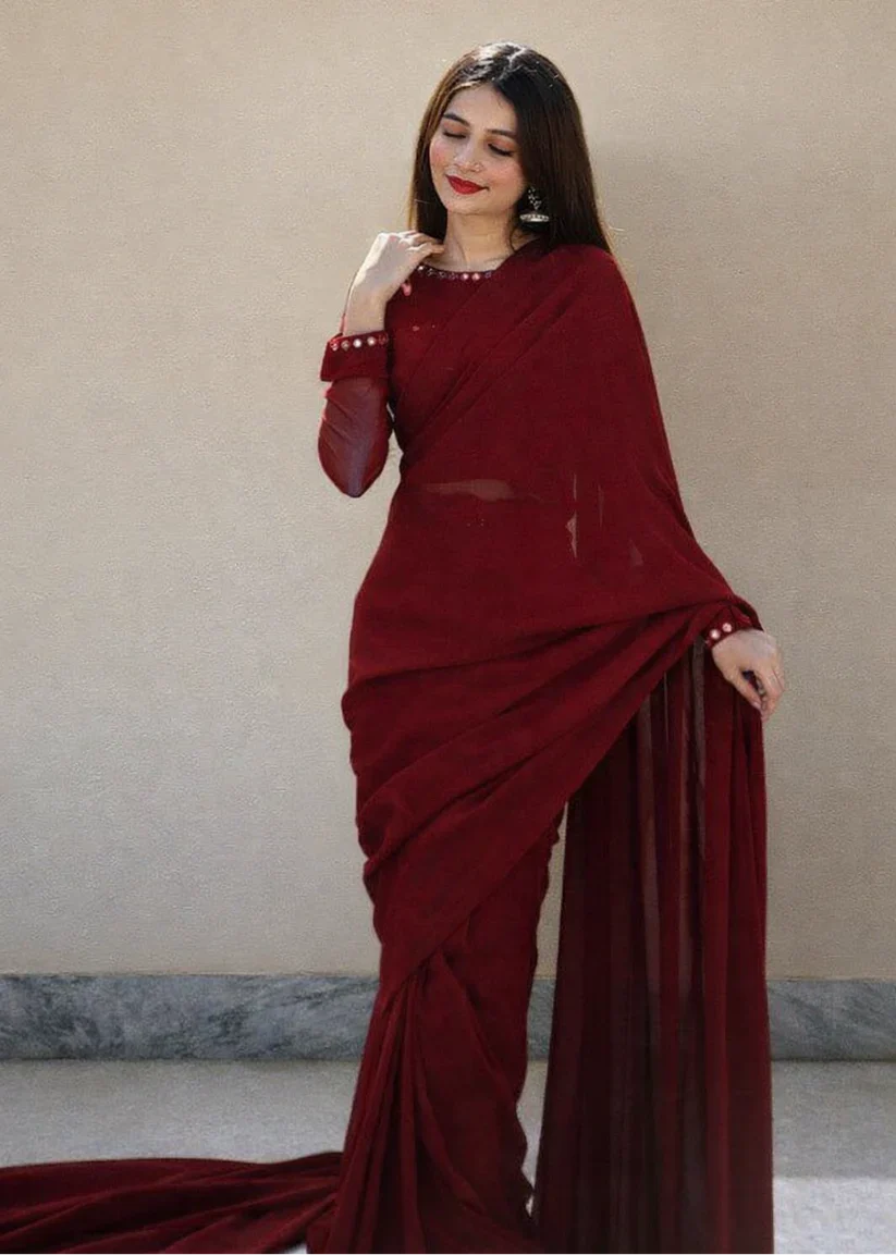 Timeless Chiffon Mirror Lace Embellished Saree