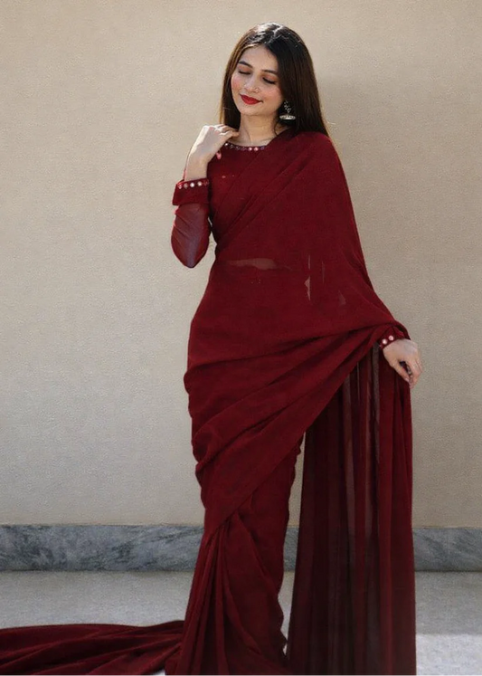 Timeless Chiffon Mirror Lace Embellished Saree