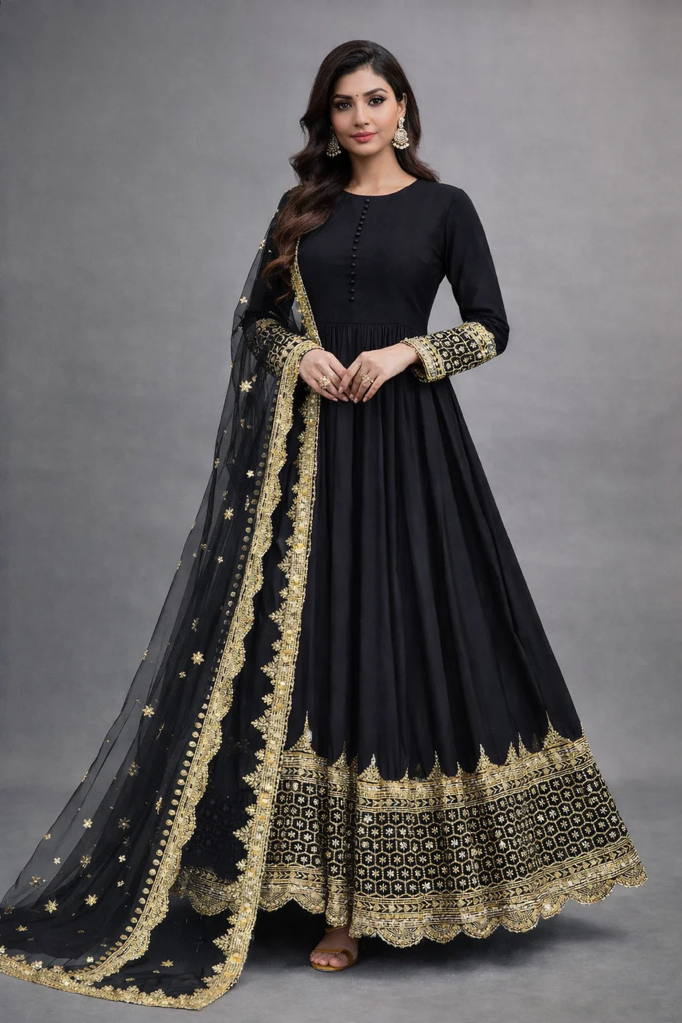 Midnight Star Chiffon 3Piece Suite Heavily Embroidered Sitara Work