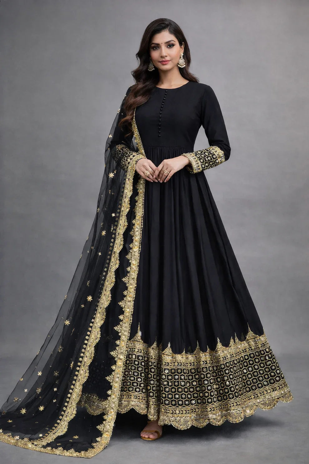 Midnight Star Chiffon 3Piece Suite Heavily Embroidered Sitara Work
