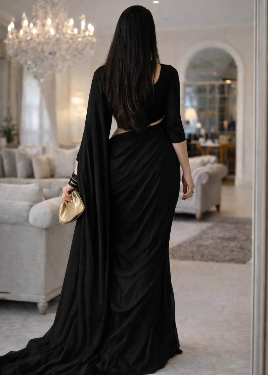 Timeless Chiffon Mirror Embellished Saree