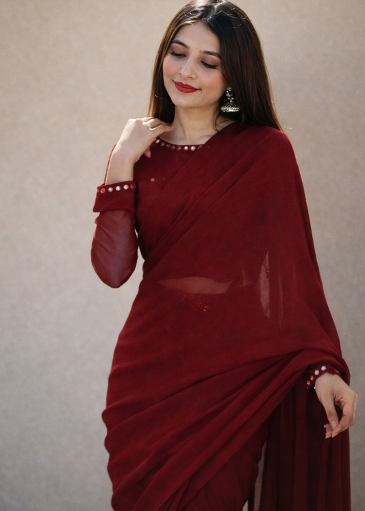 Timeless Chiffon Mirror Embellished Saree