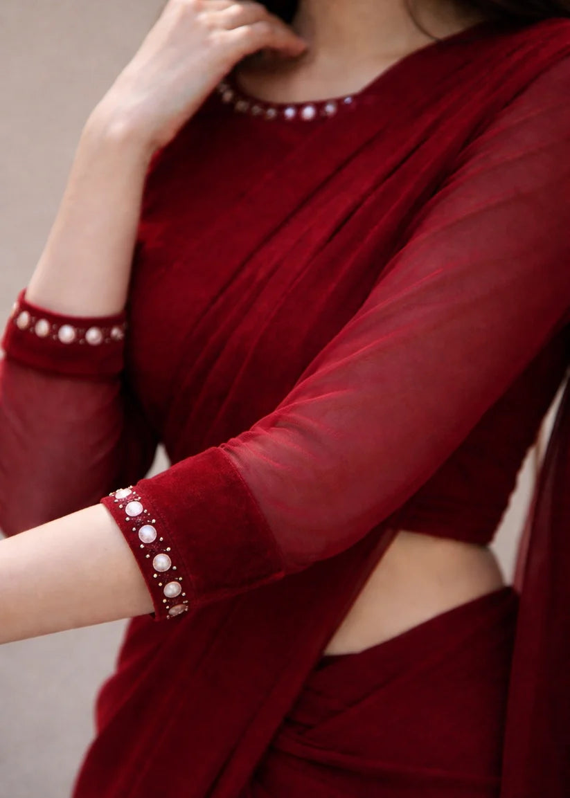 Timeless Chiffon Mirror Lace Embellished Saree