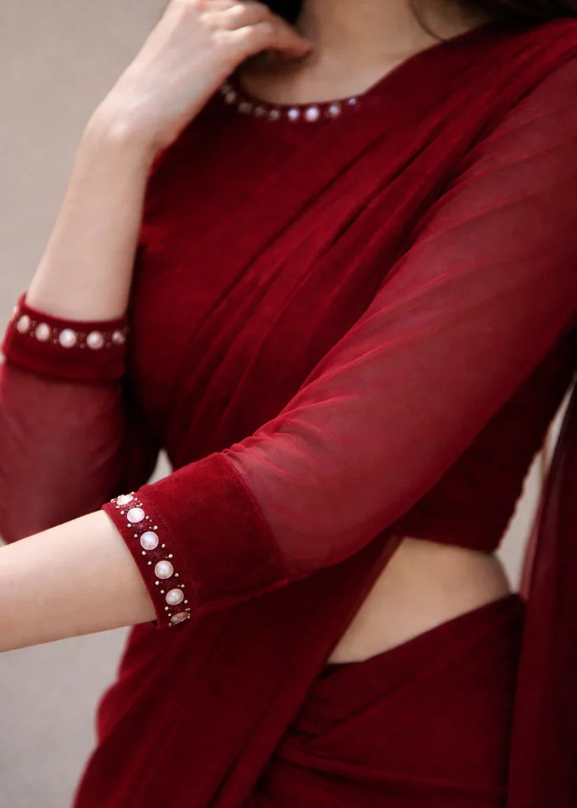 Timeless Chiffon Mirror Lace Embellished Saree