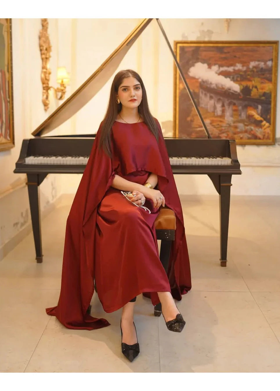 Shamoze Silk Cape Shawl & Dress Two Piece Set