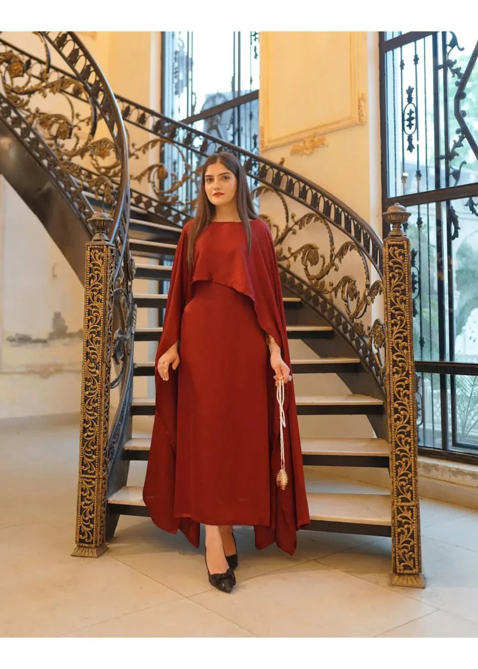 Shamoze Silk Cape Shawl & Dress Two Piece Set