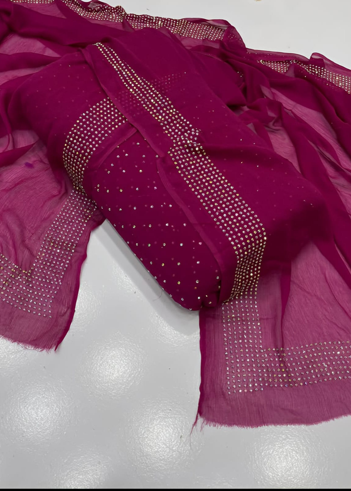 Diamond Stone Stitch Chiffon Suit