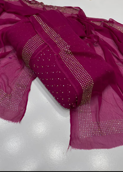 Diamond Stone Stitch Chiffon Suit