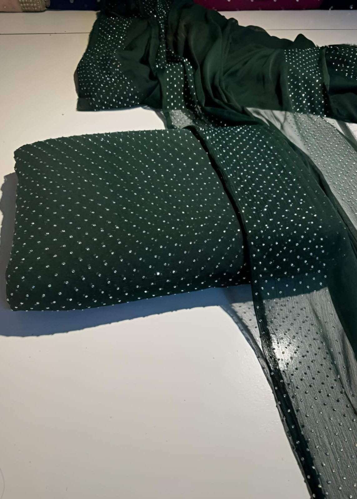 Diamond Stone Stitch Chiffon Suit