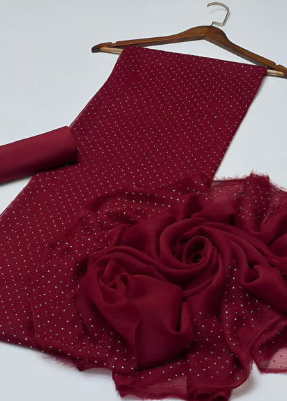 Diamond Stone Stitch Chiffon Suit