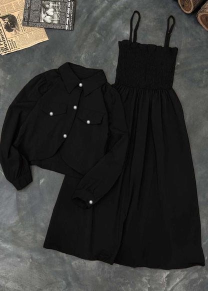 Kaaj Button Two Piece Coati & Gazzer Romper Frock Set