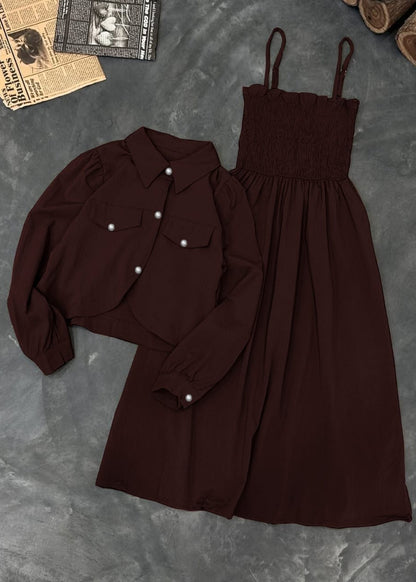 Kaaj Button Two Piece Coati & Gazzer Romper Frock Set