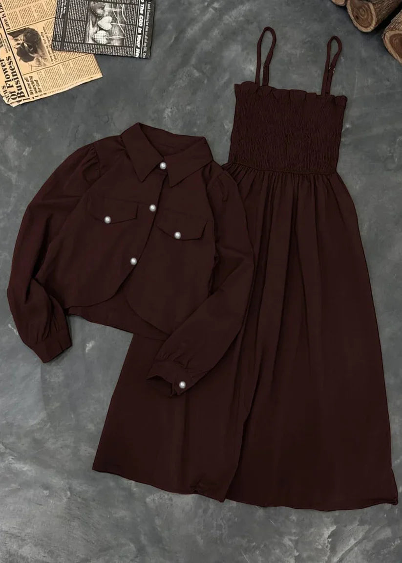 Kaaj Button Two Piece Coati & Gazzer Romper Frock Set