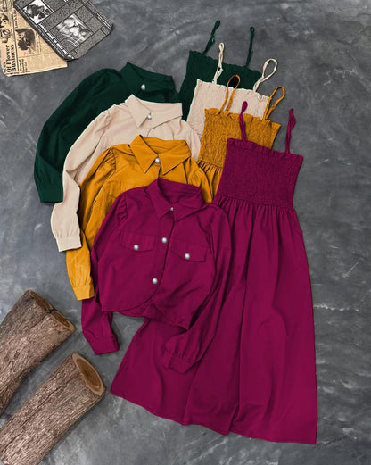 Kaaj Button Two Piece Coati & Gazzer Romper Frock Set