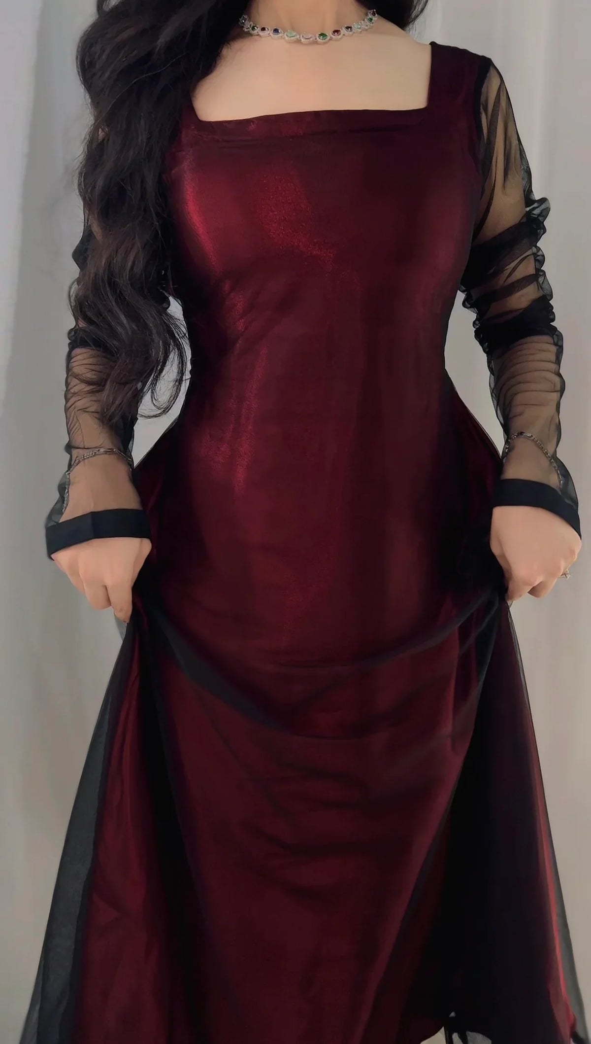 Midnight Allure – 2-Piece Sheer Elegance Set (Stitched)