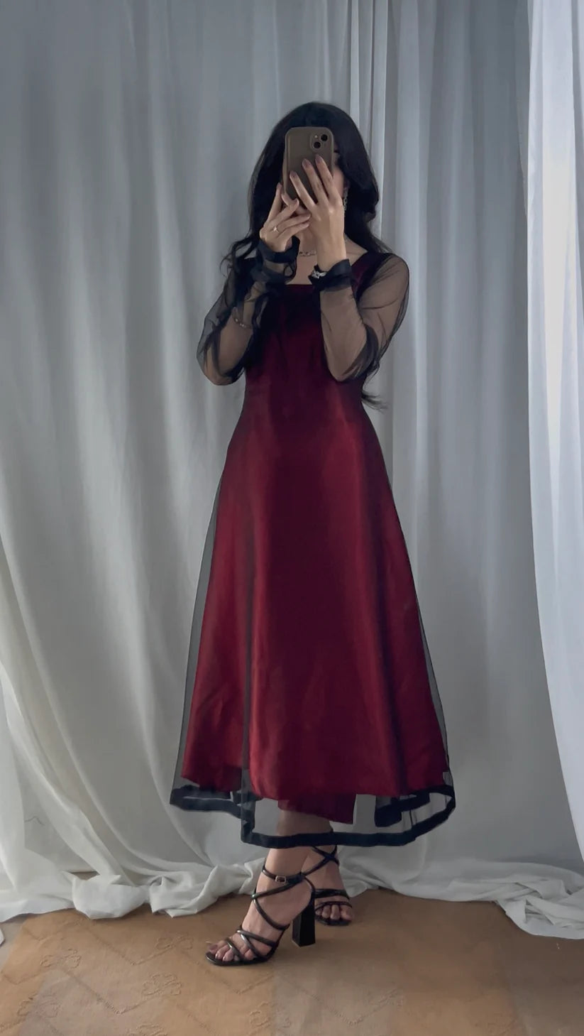 Midnight Allure – 2-Piece Sheer Elegance Set (Stitched)