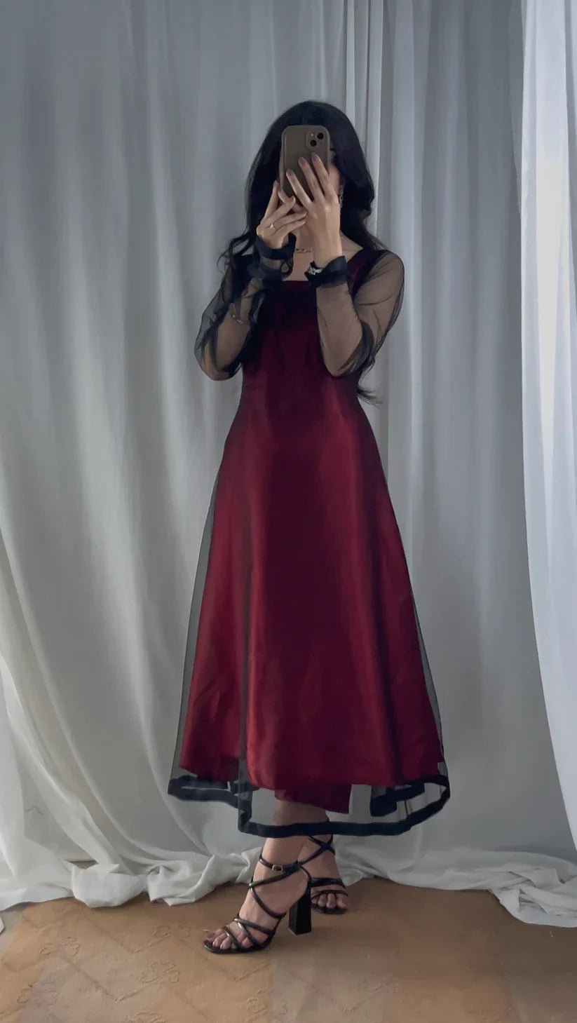 Midnight Allure – 2-Piece Sheer Elegance Set (Stitched)
