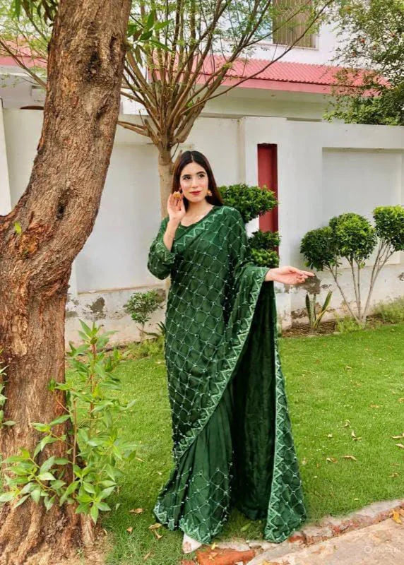 Shamose Silk Saree with Pearl & Stone Work
