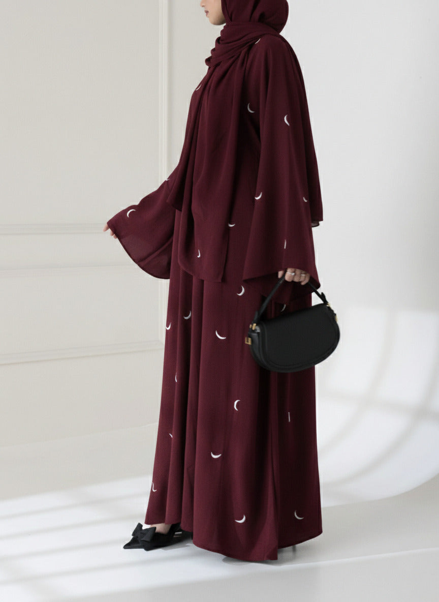 Crescent Moon Embroidered Abaya Set - Premium Double Georgette with Matching Stole