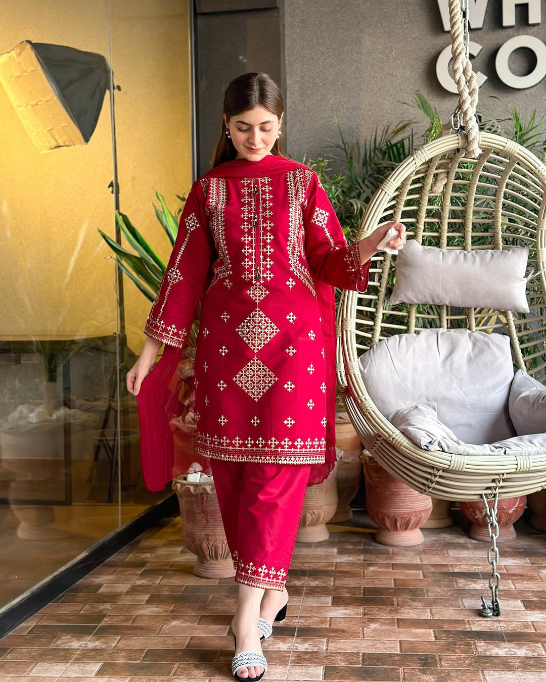 Luxurious 3PCs Bareeza Cotton Suit with Heavy Sequence Embroidery
