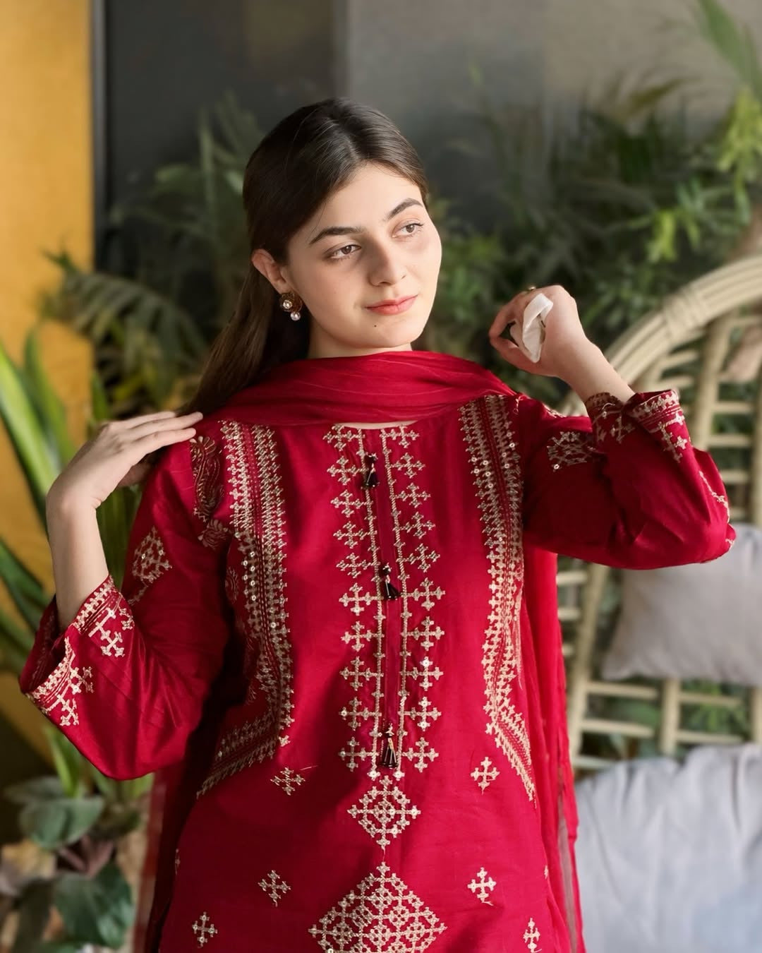 Luxurious 3PCs Bareeza Cotton Suit with Heavy Sequence Embroidery