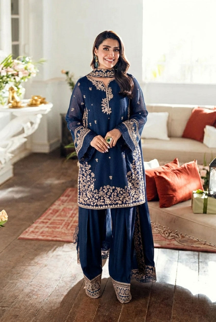 Eid Arrival - Embroidered Farshi Shalwar Kameez & Dupatta