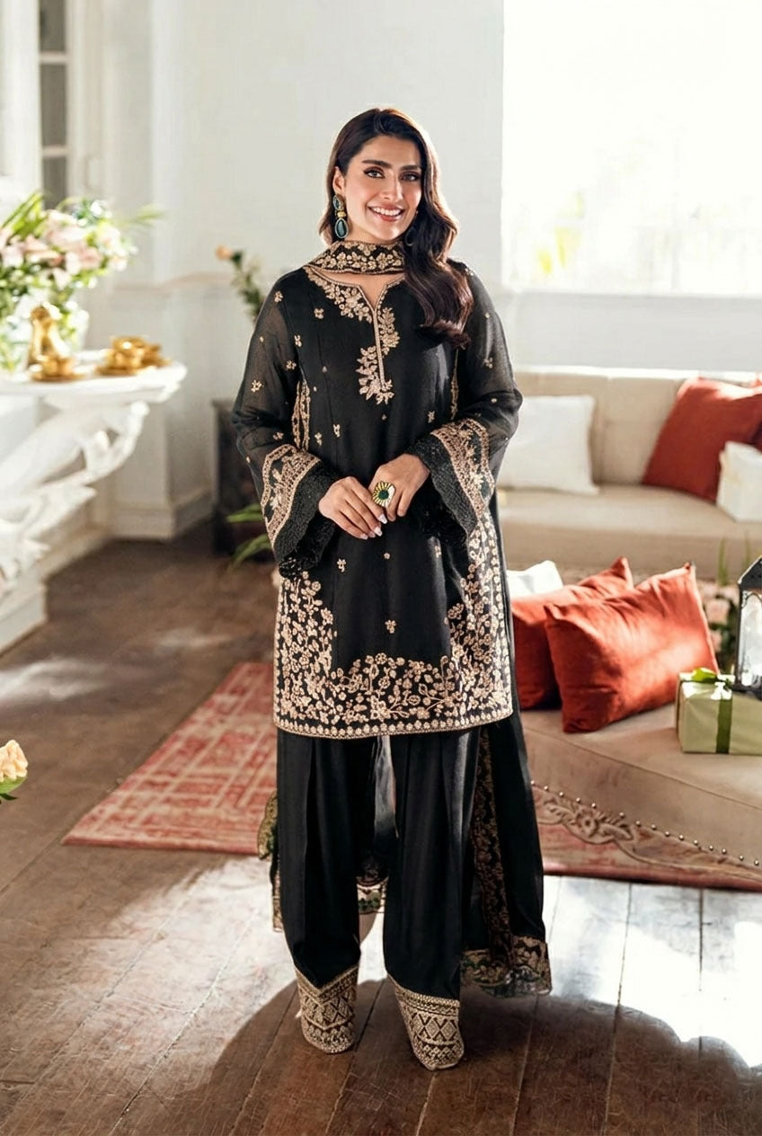 Eid Arrival - Embroidered Farshi Shalwar Kameez & Dupatta
