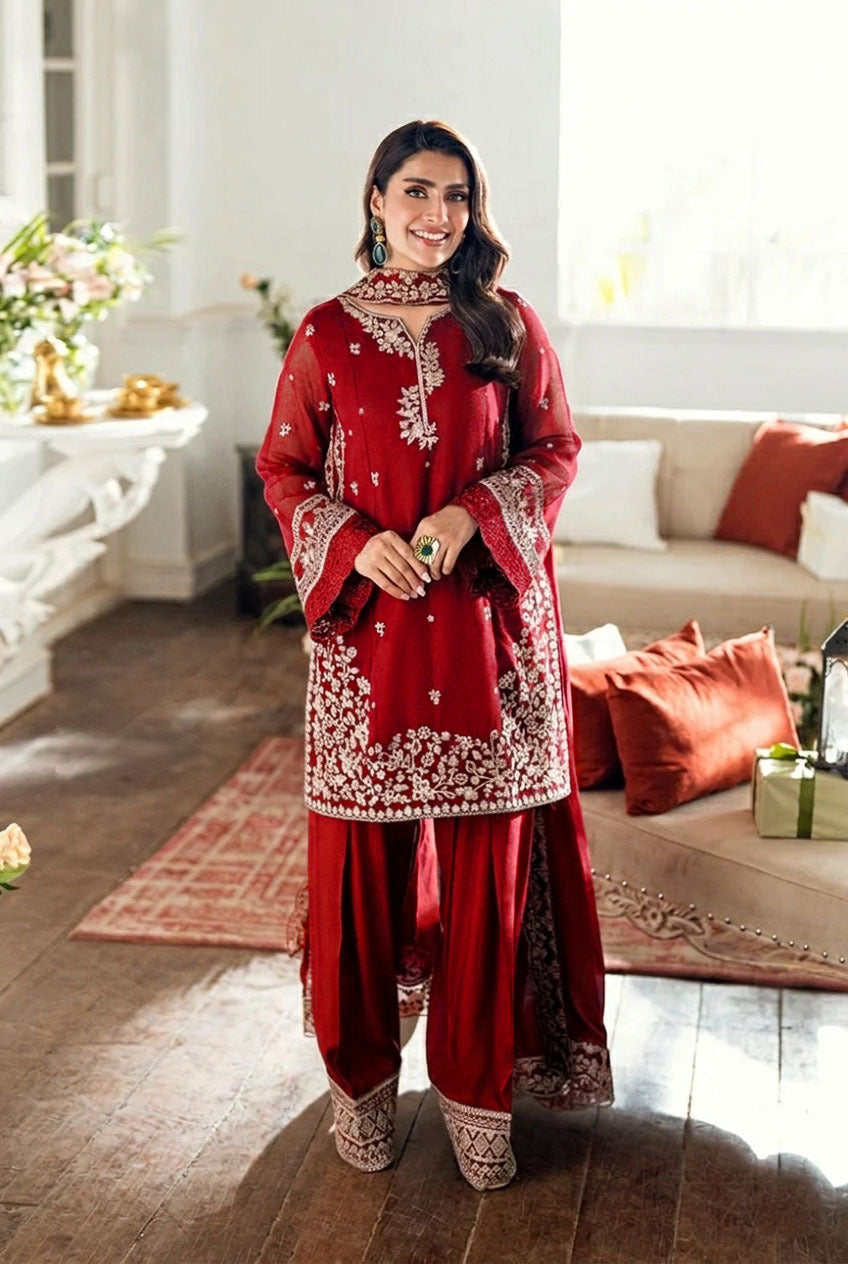 Eid Arrival - Embroidered Farshi Shalwar Kameez & Dupatta